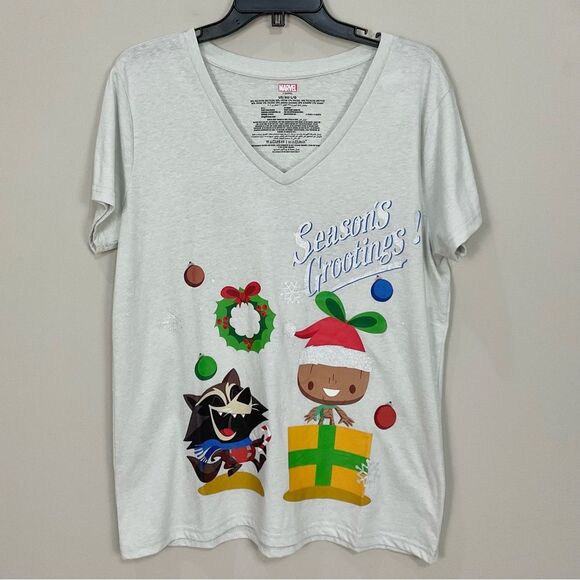 Disney Marvel Groot Holiday Tee Season's Grootings Guardians of the Galaxy Sz Lg - Picture 2 of 5
